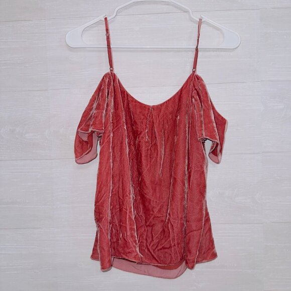 Joie Women's Pink Short Sleeve Cold Shoulder Velvet Cami Top size small - Picture 7 of 7